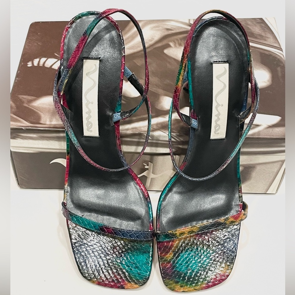 NWT Vintage NINA Multicolor Rainbow Snakeskin Animal Print High Heels NIB sz 9 M